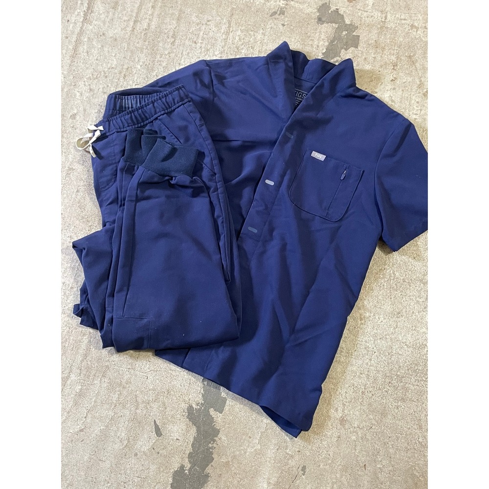 FIGS Scrub Set Women Sm Navy Blue Good Technical Collection Joggers Button Top - Picture 1 of 10